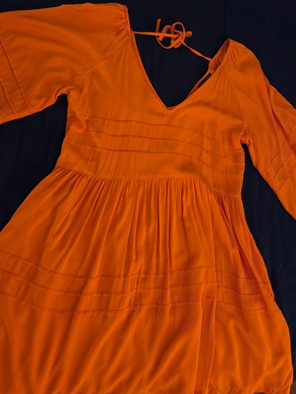 Shinestar Deep V-neck, Tie Back Tiered Dress, Medium